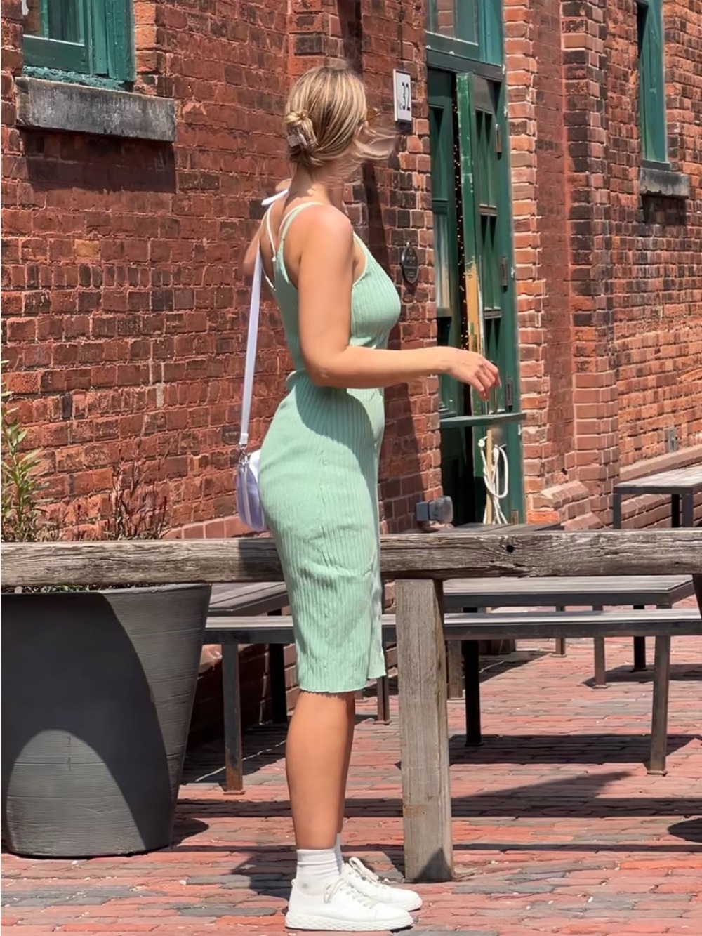 Mint Ribbed V-Neck Slip Dress M